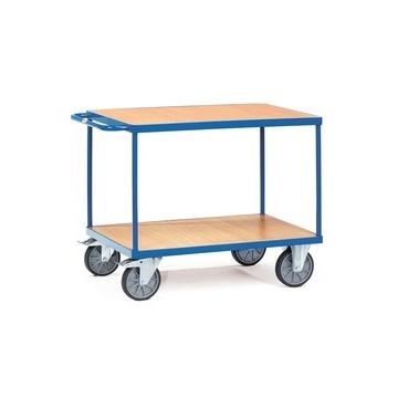 Fetra Tischwagen mit 2 Böden Tragkraft 600 kg Ladefläche 1000 x 600 mm RAL 5007 Brillantblau-Ladefläche 850 x 500 mm