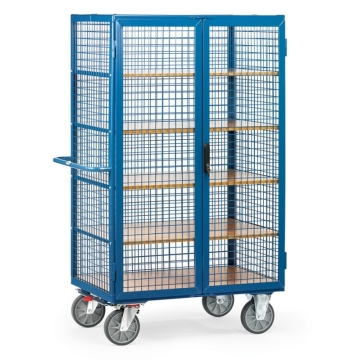 Fetra Kastenwagen 750 kg mit TOTALSTOP, Doppelflügeltür und Treibriegelverschluss, 1000 x 680 mm, RAL 5007 Brillantblau