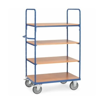 Fetra Etagenwagen mit 4 Böden Tragkraft 600 kg Ladefläche 1000 x 700 mm Höhe 1800 mm RAL 5007 Brillantblau
